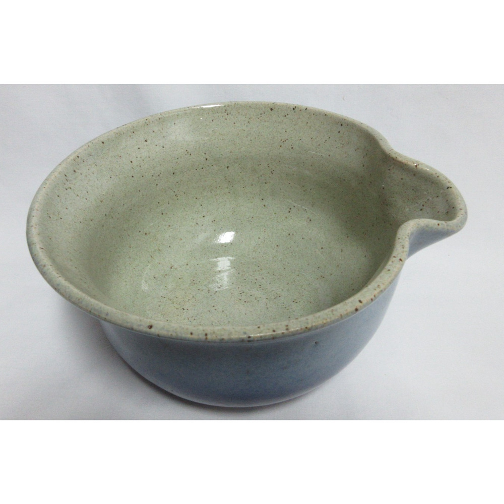 Studio Art Pottery Blue Batter Mixing Bowl Spout Hand Thrown Signed